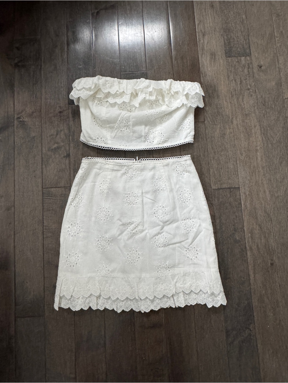 White Lace Eyelet Matching Set - top and mini skirt